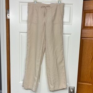 LONDON JEAN TAN LINEN DRAWSTRING-PANTS SIZE XS